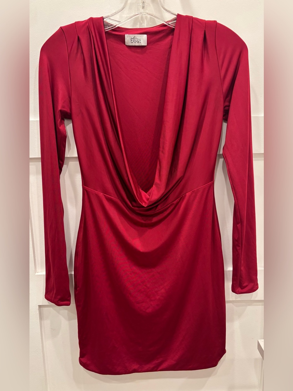 Oh Polly Red Cowl Front Long Sleeve Mini Dress